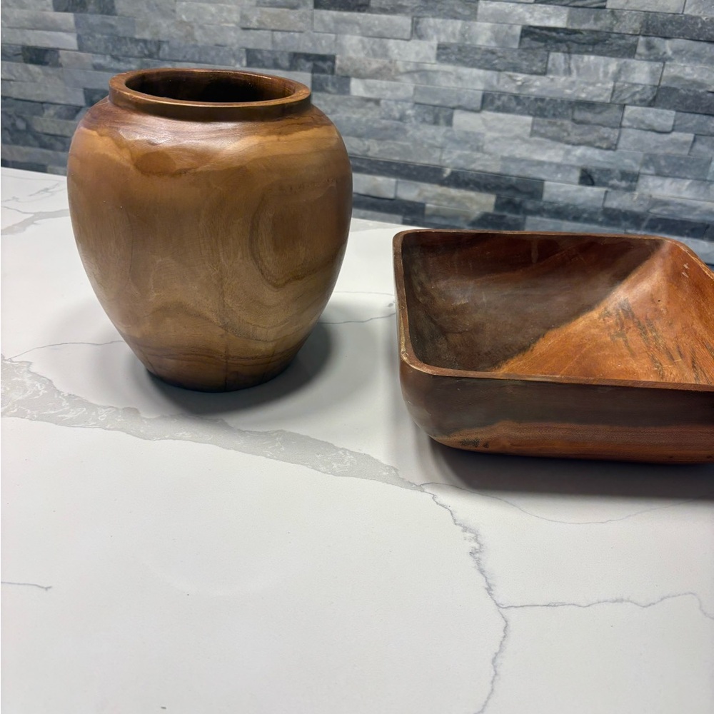 Wooden Vase and Bowl Set